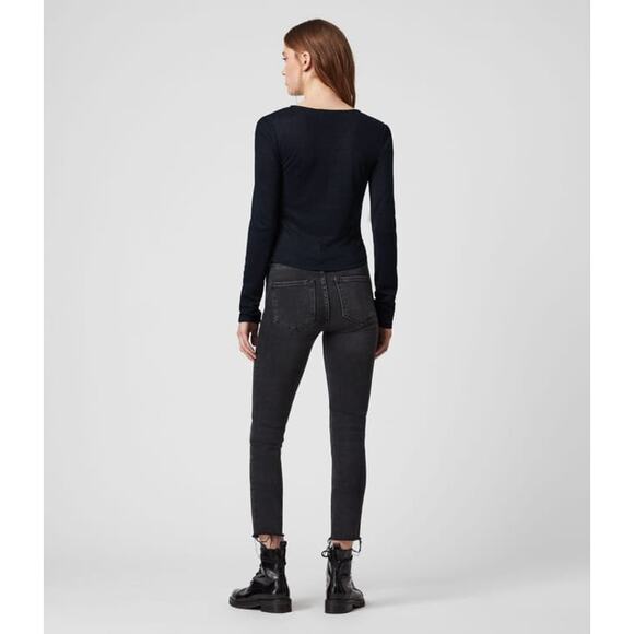 ALLSAINTS Rina Glitz Ruched Long Sleeve Sparkle Top, Navy Blue - Picture 3 of 13